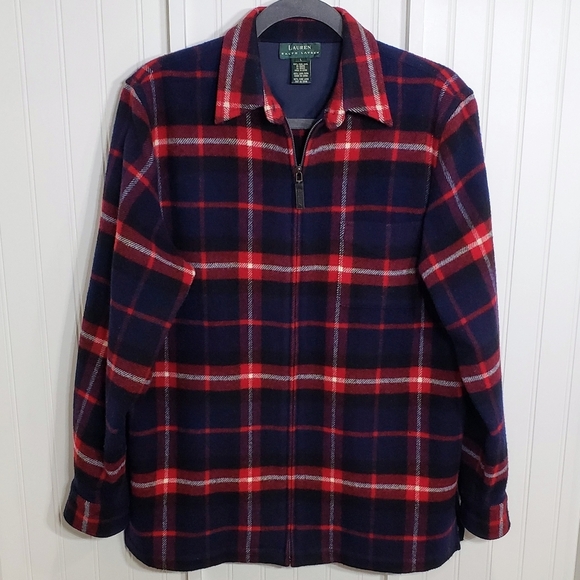 LAUREN RALPH LAUREN Wool 100% Pure Plaid Shacket Jacket Full Zip Large R… - Picture 1 of 16